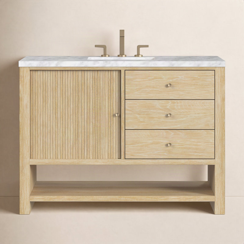 Marigot 48 in. Handmade Single Vanity, Carrara White Marble, 8" Widespread