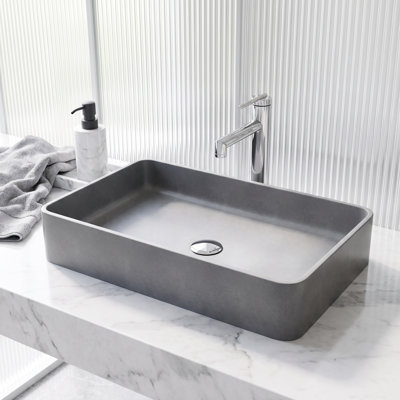 Basilica Gothic 23" L x 14" W x 4" H Gray Handmade Rectangular Vessel Bathroom Sink