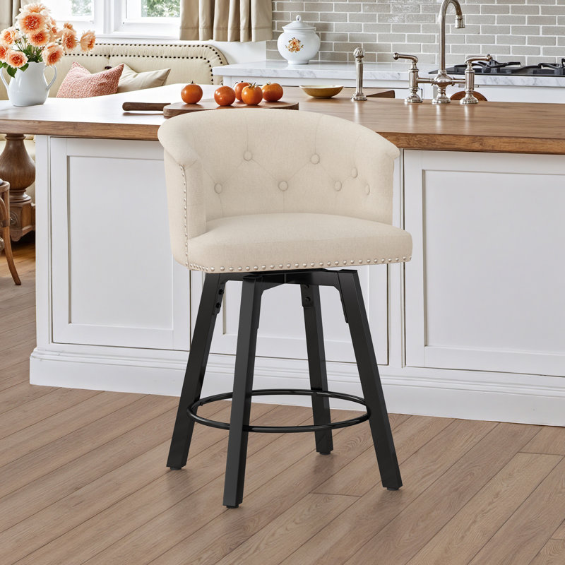 26"Swivel Upholstered Counter Stool With Metal Frame, Linen