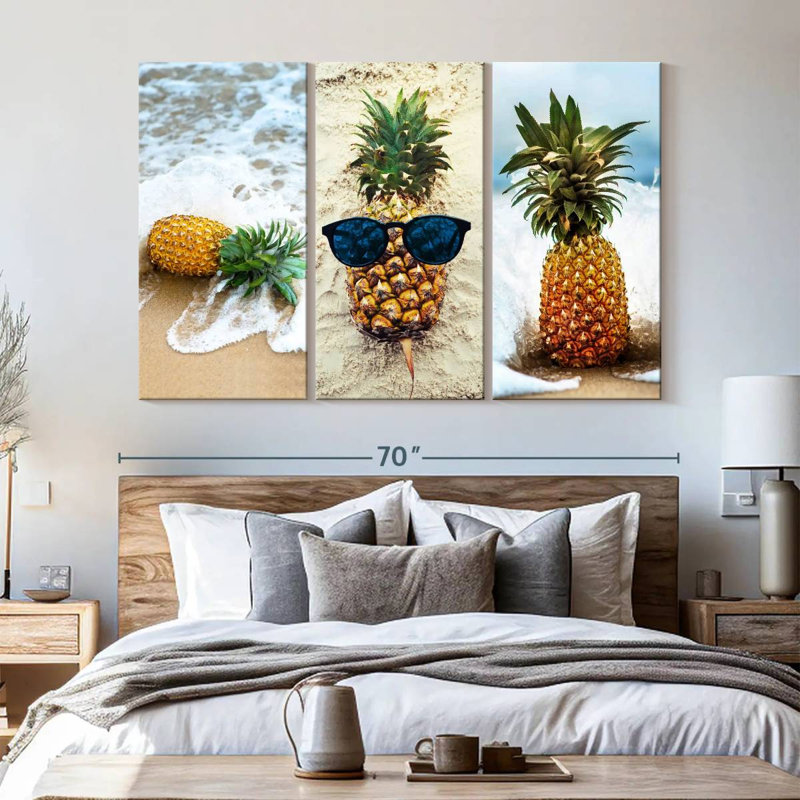 Ensemble de 3 pièces d'ananas sur toile, H 42 po x l 65 po x P 1,25 po