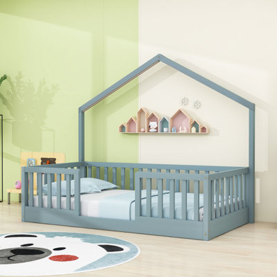 Wooden Floor Bed With Lights And Slats