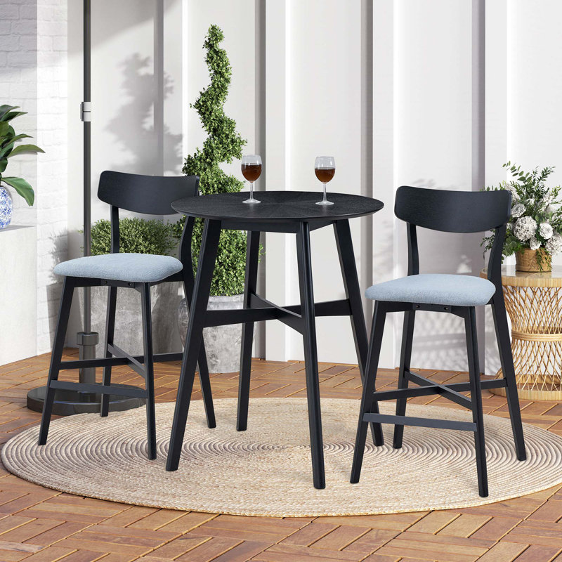 Ensemble de table de bar 3 pièces, table de pub ronde à hauteur de comptoir moderne avec tabourets de bar, Noir/gris