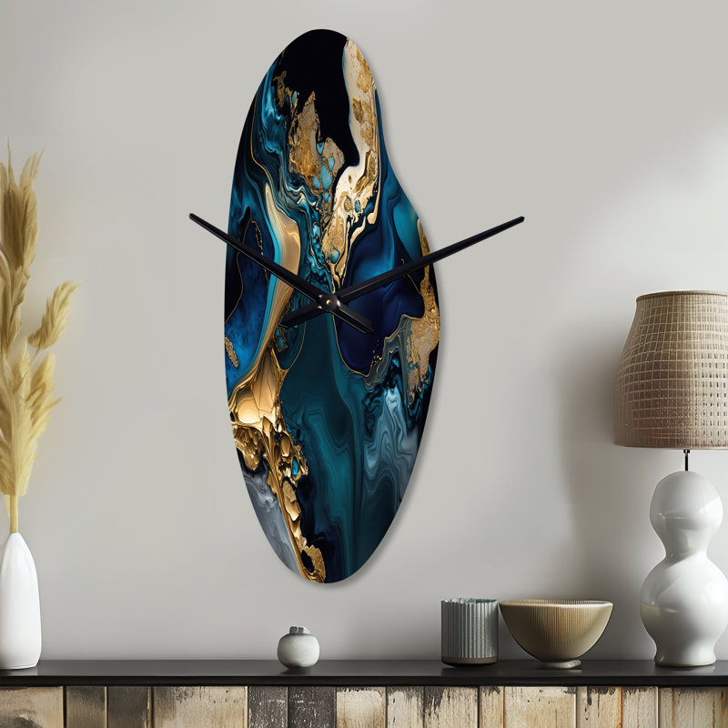 Horloge murale abstraite à géométrie abstraite en marbre bleu IV, Grand