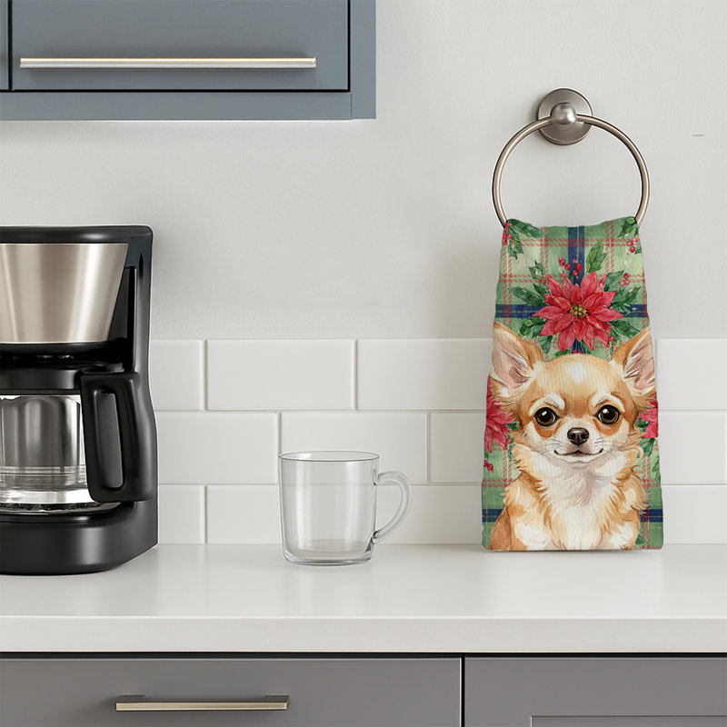 Fawn Chihuahua Christmas PoinsettIas Kitchen Towel, Fawn Chihuahua