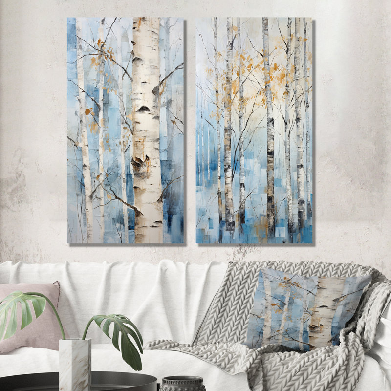 White Birch Trees Forest Winter Scenery - Tree Birch Canvas Prints Set Of 2, Wrapped Canvas, 40" H x 41" W
