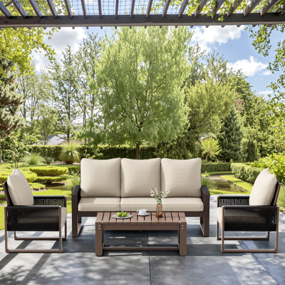 4 Pieces Wood Seating Set With Cushions