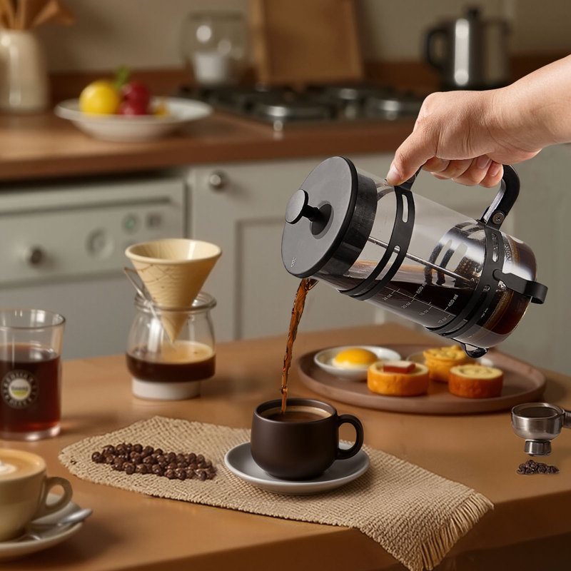 Cafetière à piston en verre borosilicaté 34 oz French Press, Noir