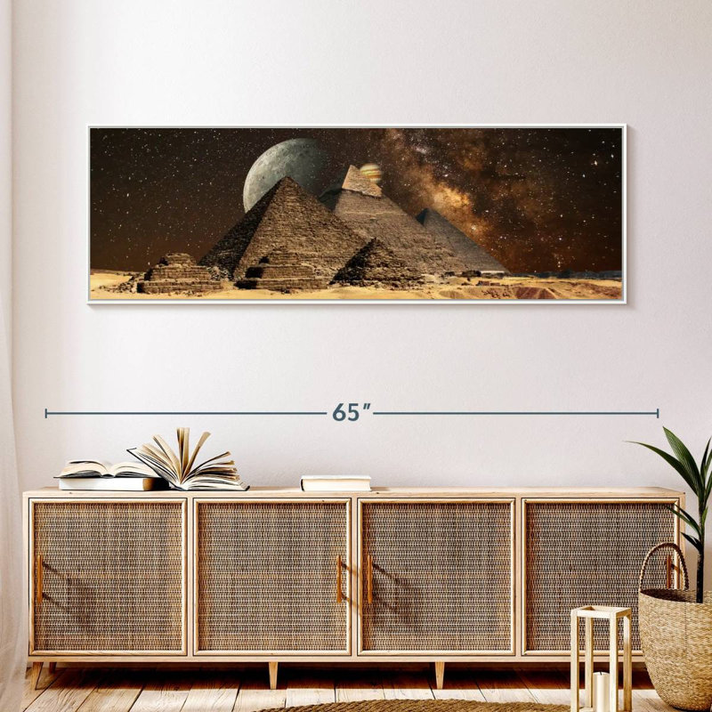 Cosmos sur les pyramides égyptiennes, 57" X 19", Floating Frame White