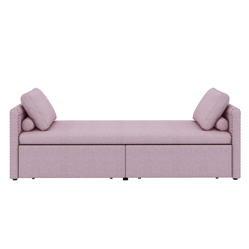 Modern Upholstered Chaise Lounger Daybed - A Small Single Size With 2 Built-In Drawers, Pink