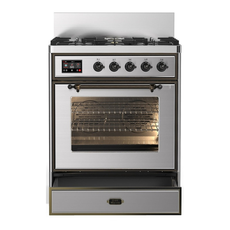 Majestic III Series 30 Inch Dual Fuel Range with 5 Sealed Burners in Emerald Green (Natural Gas, Burnished Trim), Burnished