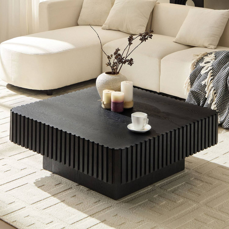 Table basse carrée en panneau de fibres à densité moyenne, Noir, H 15,43 po x l 35,43 po x P 35,43 po