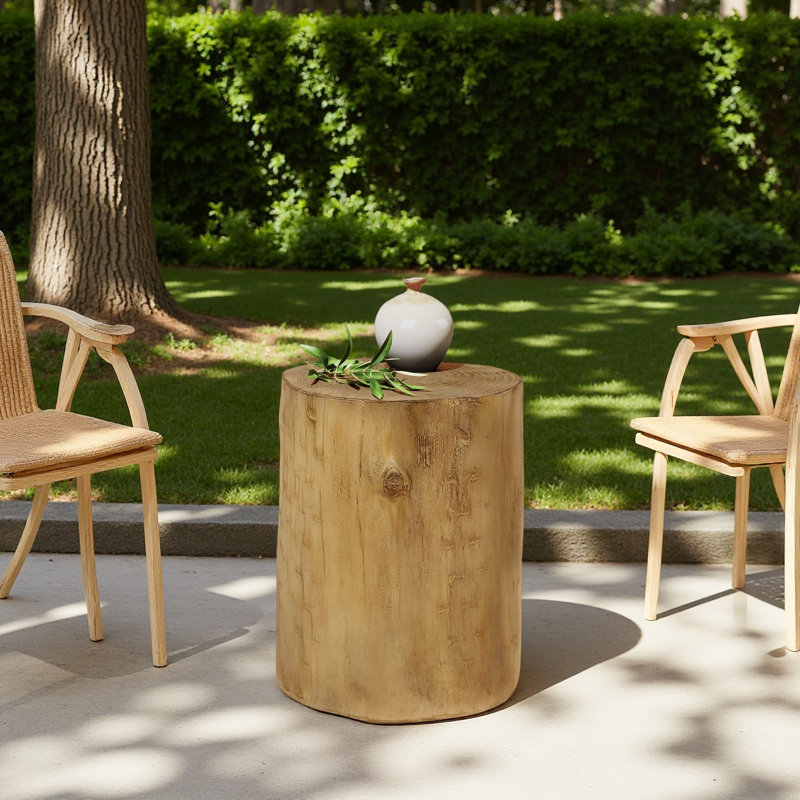 Table d'appoint d'extérieur 14,25 pouces, souche de bois peinte à la main, structure robuste et moderne