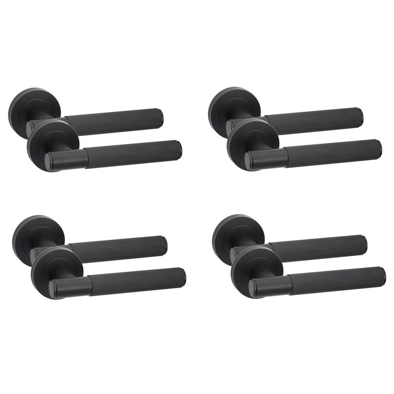 4 Pairs Knurled T-Bar Door Handles in Matt Black Finish