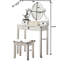 Coiffeuse en bois bleu avec siège - 3 tiroirs de rangement, miroir réglable, table et miroir-663656446