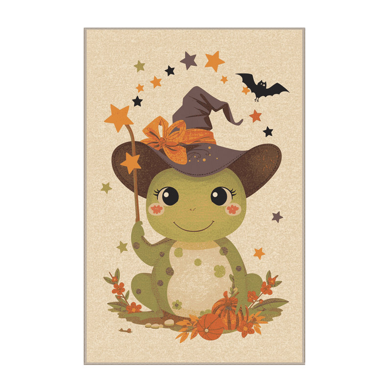 Tapis abstrait moderne et contemporain Balbo Halloween lavable à la machine - reliure beige, 8 x 12