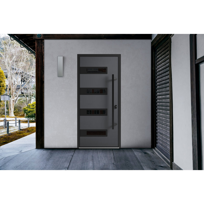 Porte avant en acier pré-suspendue à l'avant / gris Ronex 0131 / entrée en métal peinte de style moderne l 36 po x H 80 po à gauche