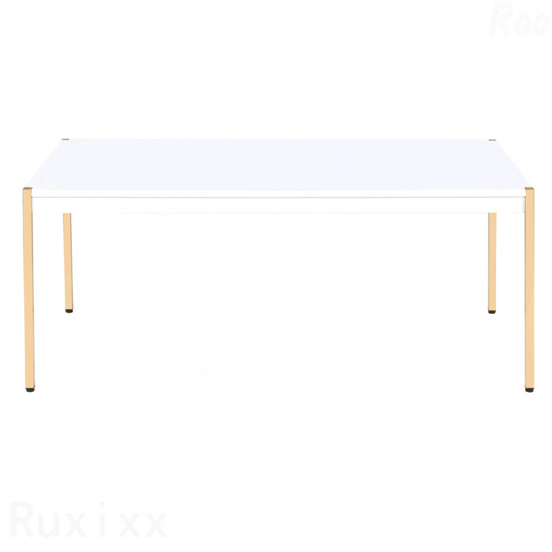 White Rectangle Coffee Table With Gold Accents