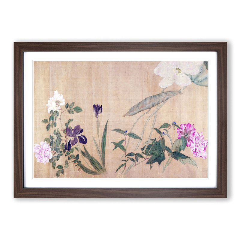 One Hundred Flowers Vol.7 by Yun Shouping - Picture Frame Painting Print, Walnut Framed, 36cm H x 48cm W x 2cm D