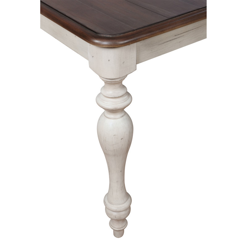 Table de salle à manger en chêne patiné avec rallonge, Chêne vieilli / blanc antique