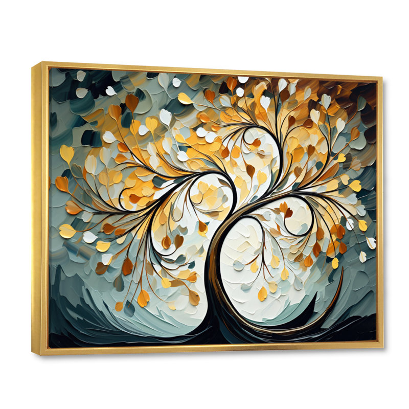 Arbre jaune majestueux jaune et gris - arbres, art mural, Cadre flottant doré, H 24 po x l 32 po x P 1 po