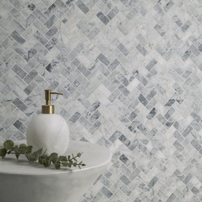 Terra Bella Herringbone 12 in. x 12 in. Honed Marble Mosaic Floor and Wall Tile