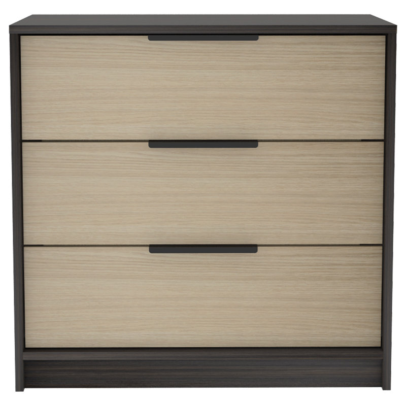 Commode 3 tiroirs, plateau supérieur, Noir / naturel