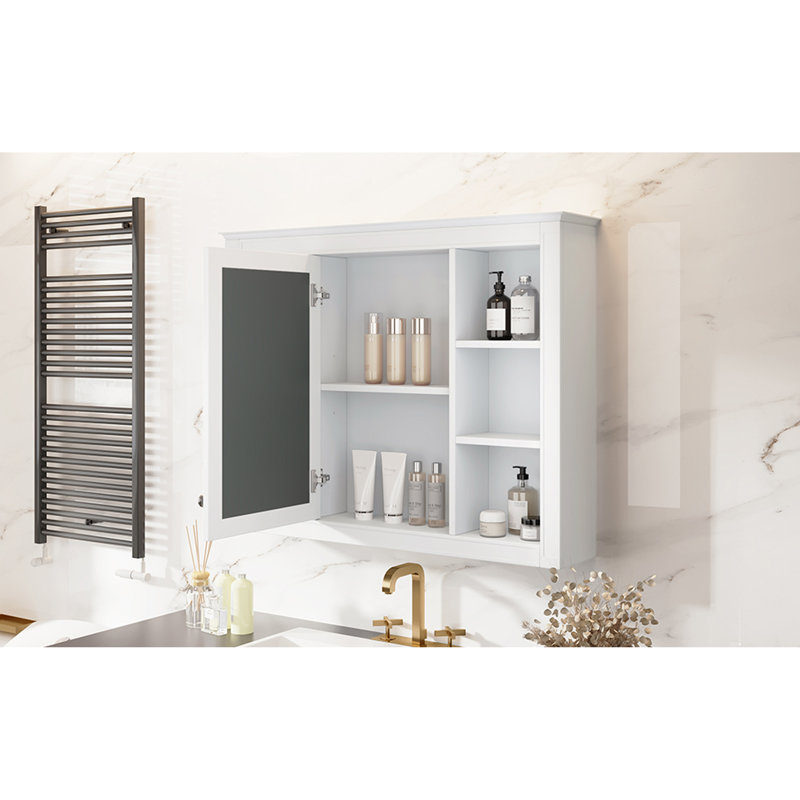 Armoire à pharmacie 35 po x 27,5 po, armoire de rangement murale pour salle de bain, armoire murale avec miroir, Blanc