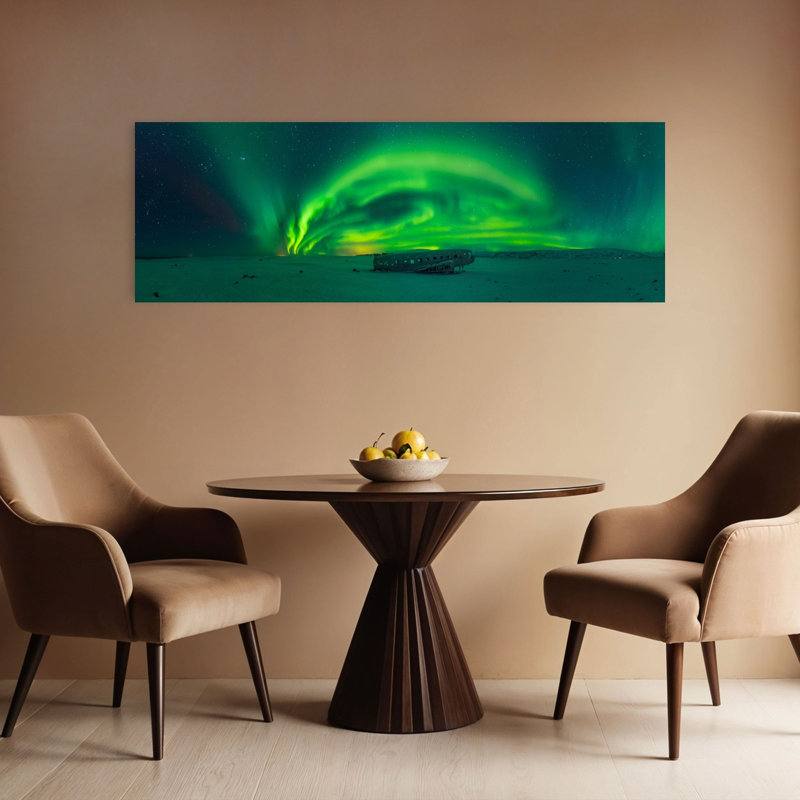 Arctic Aurora Plane Wreck 1 Piece Wrapped Canvas Panoramic Wall Art, 121.92 cm H x 40.64 cm W