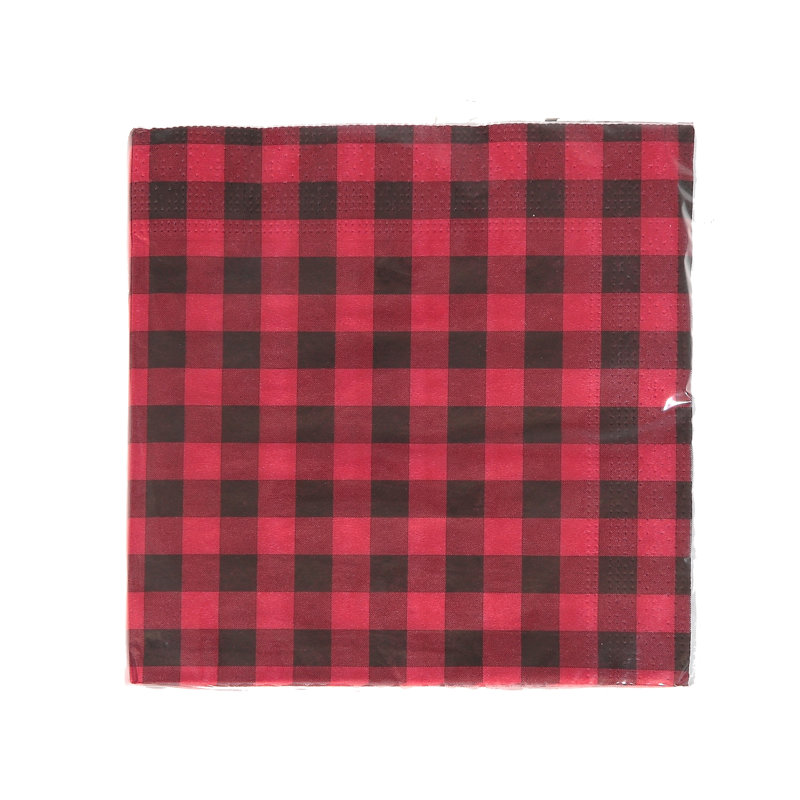 Serviettes à cocktail jetables en papier de base Buffalo plaid