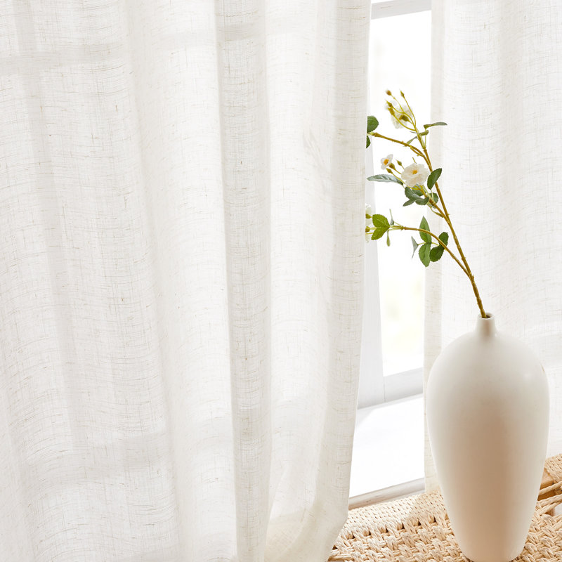 Faux Linen Semi Sheer Light Filtering Grommet Top Curtains (Set of 2), 52" W x 84" L
