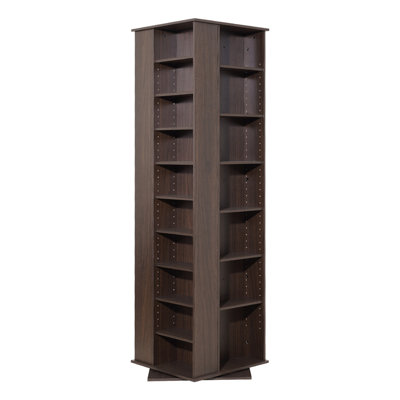 Media Storage Cabinet, CD Rack Tower, 34 Compartments Rotating Media Tower Rack for CDs, DVDs, Books and Game Discs, DVD Stand for Living Room, Home Office and Recording Room, Brown