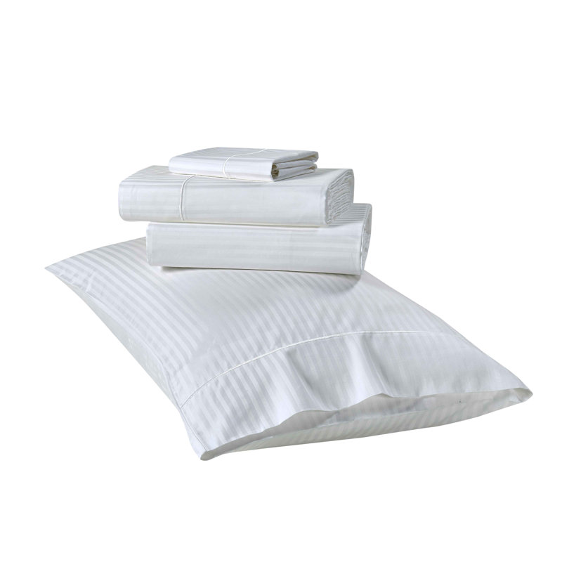 Bibb Home 1000 Thread Count Stripe Sheet Set - 100% Egyptian Cotton, King, White