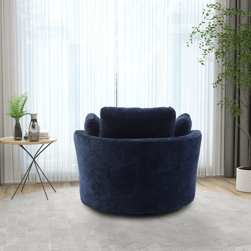 40" W Dahlonega Slipcovered Swivel Barrel Chair, Navy Chenille, 33.6'' H x 40'' W x 35'' D