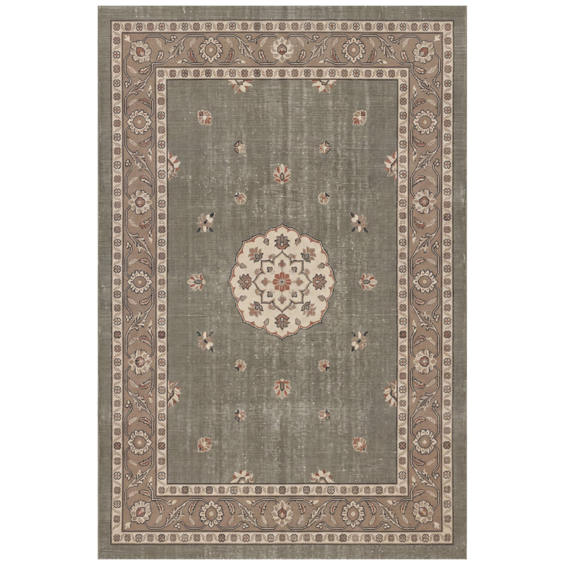 Tapis Navelwort traditionnel à médaillon, style persan, vert, beige, gris, crème, antidérapant, à poils courts, pour l'intérieur et l'extérieur, adapté aux animaux domestiques, salon, chambre, salle à manger, entrée, couloir, bureau, lavable