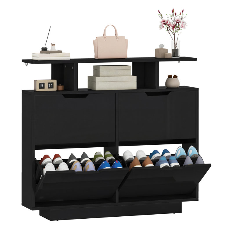 24 Pair Flip Down Shoe Storage, Black