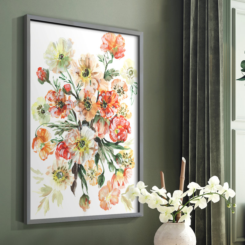 «Islandais Poppies I», reproduction encadrée - bois massif, Gris, H 10 po x l 8 po