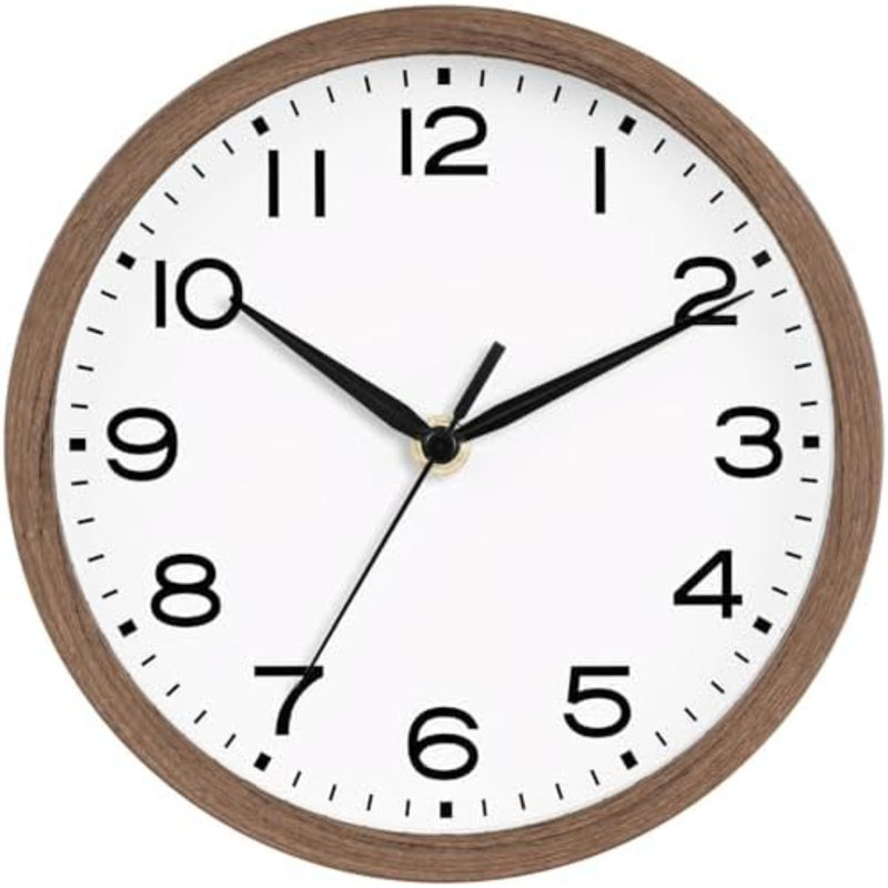 Horloge murale 8 pouces, horloge analogique silencieuse à piles, noyer