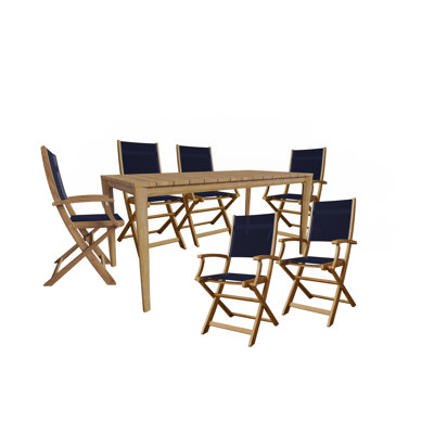 Ogbu 7-Piece Rectangular Teak Outdoor Dining Set with Folding Armchairs
