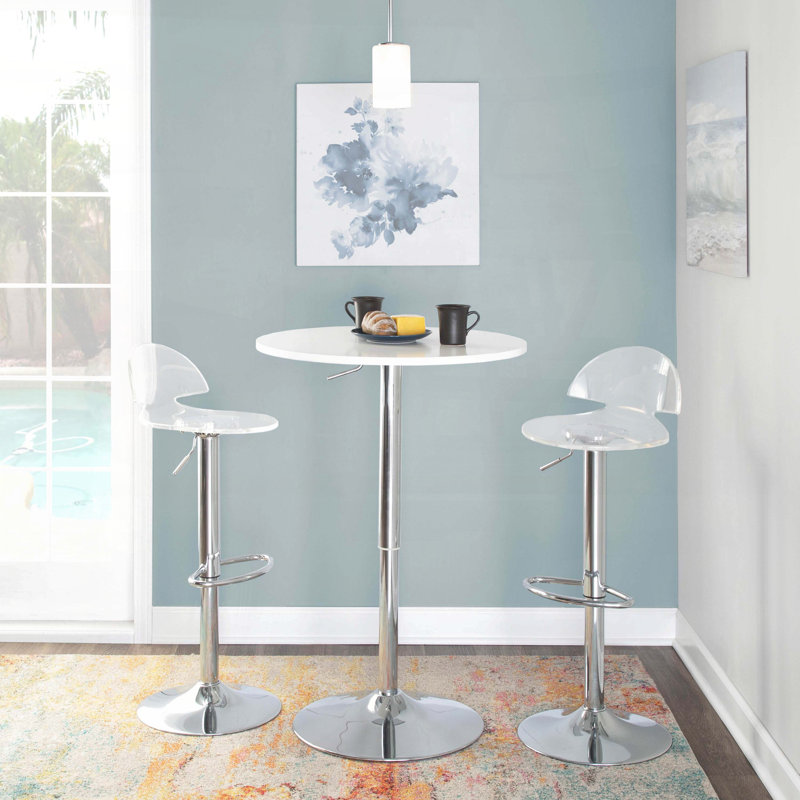 Table de bar réglable en blanc - plateau en bois, base en métal, White