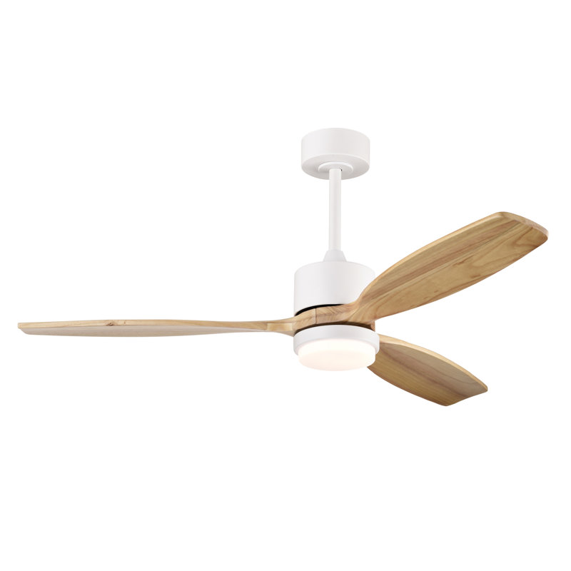 Yerma 52-inch Solid Wood And Metal Lighted Ceiling Fan With Led Lighting, White Burlywood