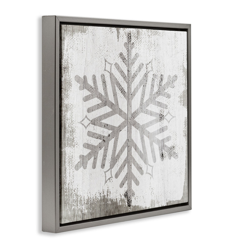 Forme de flocon de neige hiver nature, Cadre flottant gris lustré, H 18 po x l 18 po