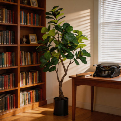 6FT Artificial Fiddle Leaf Fig Tree, Faux Plant with White Decorative Pot & Lifelike Moss, Indoor Floor Plant for Living Room Office Corner Decor