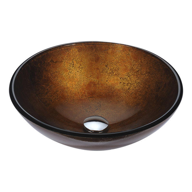 ANZZI Posh 16.5'' Glass Circular Bathroom Sink, Amber Gold