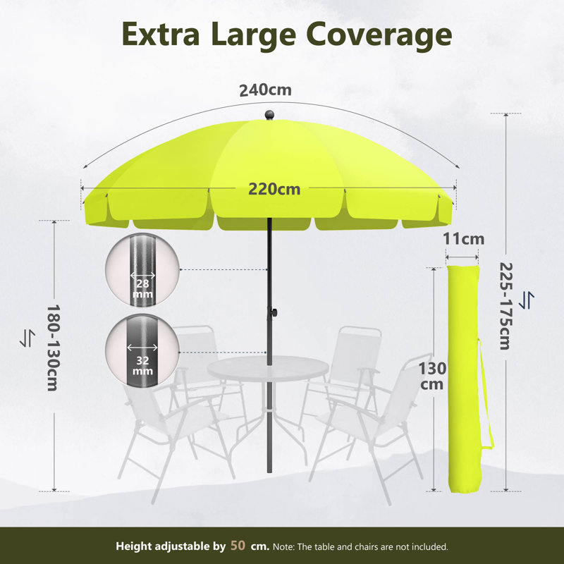 Balcony Parasol, Green, 225cm H x 220cm W x 220cm D