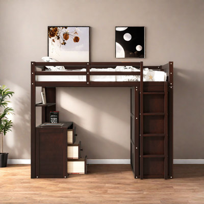 Lit mezzanine simple avec tiroirs, bureau et garde-robe