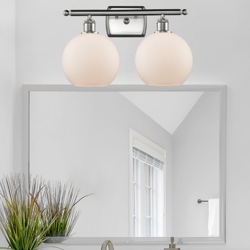 Éclairage pour meuble-lavabo en laiton antique à 2 lumières Almatine, Blanc mat, Nickel satiné brossé, DEL