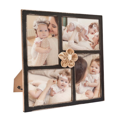 Collage Picture Frame 5X7 4-Opening Rustic Farmhouse Collage Photo Frames 4X6 With Mat Family Muti Frame For Wall Decor Hanging Or Tabletop Display Black