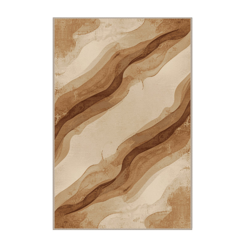 Machine Washable Pantelis Modern Rustic Vintage Look Rug in Beige – Beige Binding, 2 x 3