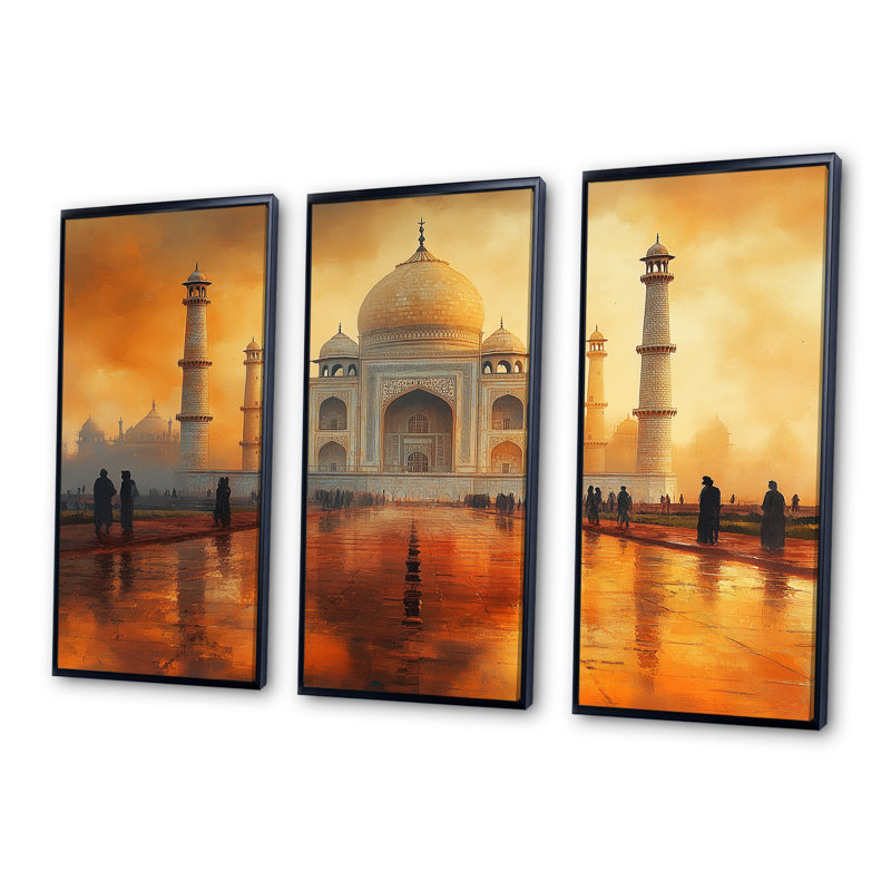 Jaune Taj Mahal Palace - ensemble d'art mural Taj Mahal, H 28 po x l 36 po x P 1 po, Toile avec cadre flottant noir