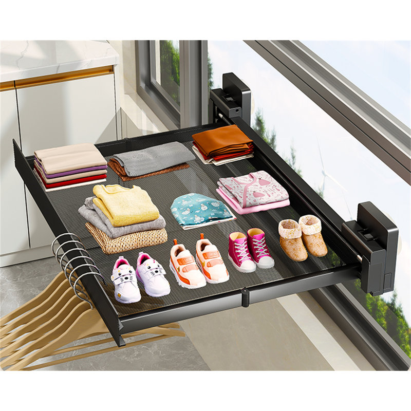 Aluminum Alloy Suction Cup No-Drill Retractable Clothes Rack, 17.32" H x 14.37" W x 3.66" D